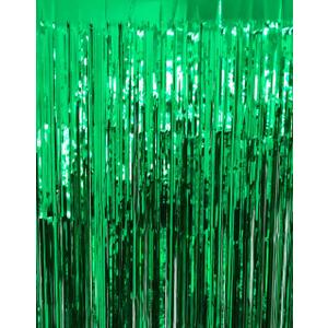 GOER 3.2 ft x 9.8 ft Metallic Tinsel Foil Fringe Curtains Party Photo Backdrop Party Streamers for St. Patrick's Day,Birthday,Graduation,New Year Eve Decorations Christmas Decor (Green,1 Pack) (Green)