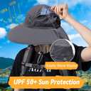 Sun Hats for Men Women Detachable Face Cover Wide Brim Fishing Hats with Neck Flap UPF 50+ Outdoor Safari Hats (Dark Grey)
