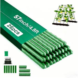 Orgrimmar 26 PCS 57" Garden Support Stakes Plastic Coated Deformable Climbing Plant Trellis Plant Climbing Frame for Tomato Cucumber Eggplant Vine Vegetable (57 Inch)