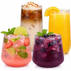 Oojami 48 Pack Ribbed Origami Ripple Plastic Glasses, 24 Stemless 9oz Champagne Flutes & 24 12oz Cups - Reusable BPA-Free Shatterproof Disposable Drinkware for Wedding Party Bar (Clear)