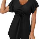 Fanuerg Women's Tankini Swimsuits Ruffled Flowy Tankini Tops with Boy Shorts Swimwear Tummy Control Two Piece Bathing Suits (Black), Size: XXL