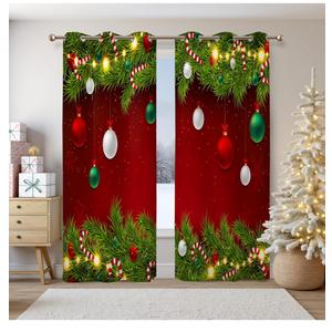 Renaiss Christmas Red Blackout Curtains Pine Branches Christmas Ornamental Balls Bedroom Window Curtains Grommet Thermal Insulated Window Drapes for Living Room 53Wx84L inches 2 Panels Set