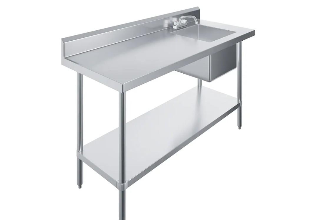 Single Bowl Kitchen Sink, Free Standing Stainless Steel Commercial Kitchen Sink Set with Faucet, 5.12in Backsplash & Workbench, Outdoor Utility Sink Laundry Sink for Restaurant, Garden, Laundry Room