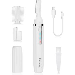 Eyebrow Trimmer, Electric Eyebrow Razor for Women Men, Rechargeable Painless LED Light Facial Hair Shaver Remover with Rinseable Blade for Face Lips Neck Leg (White)