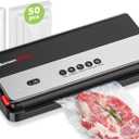 Bonsenkitchen Vacuum Sealer Machine, Multi-Functional Food Sealer, Built-in Cutter & Bag Storage, Globefish Technology for High-Speed Continuous Working, Include 50 Vacuum Bags & 1 Roll Bag, Black (50 Bags)