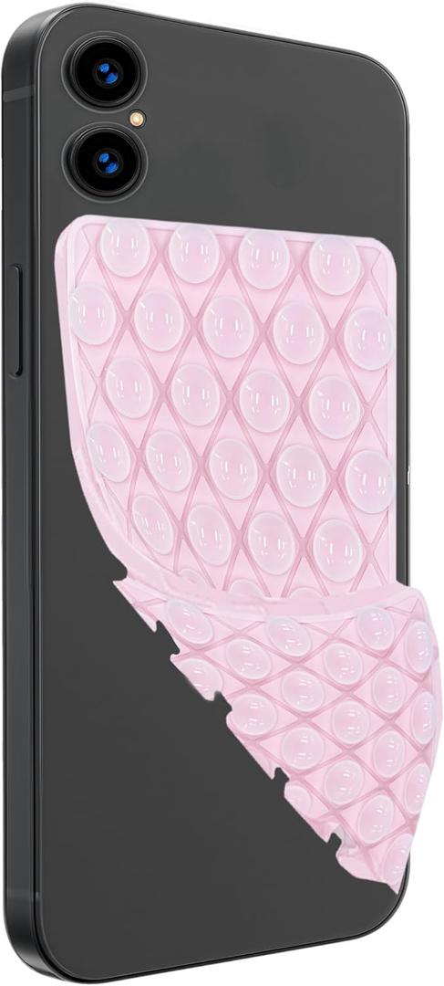 Silicone Double-Sided Suction Cup Phone Case Detachable Mount, Hands-Free Strong Grip Holder Stand for Selfies and Videos (Pink)