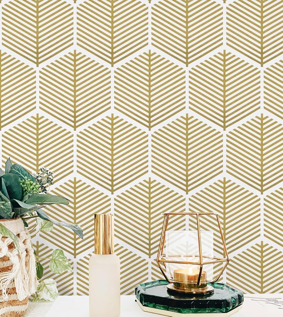 2 x Modern Peel and Stick Wallpaper Boho Gold Contact Paper for Cabinets and Drawers Geometric Bathroom Self Adhesive Removable Wallpaper for Bedroom Gold Decorative Contact Paper 197inL17.3inW