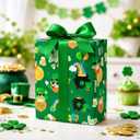 Homeral Green St. Patrick's Wrapping Paper - Mini Roll - 17 Inch x 33 Feet - Saint Patrick, Rainbows, Beer and Lucky Coins & Clover Reversible Gift Wrap for Saint Patrick's Day