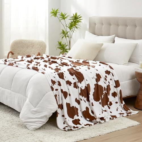 Cozy Bliss Cow Print Throw Blanket for Bed - Fuzzy Thick Soft Warm Fleece Blankets for Couch & Bed, for Women Men Girls Kids, Brown Twin Size 60"*80"