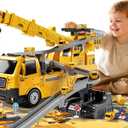 Construction Truck Crane Track Toy for Kids 3 4 5 6 7 8 Years Old, Engineering Excavator Vehicle Race Track with 8 Small Cars, Sound and Light, Boy Toys, Gifts for Toddlers Boy Girl Ages 3-5
