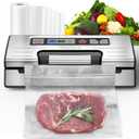 Vacuum Sealer Machine, 95kPa Food Sealer with Double Heat Seal for Dry/Moist Food, Easy-lock Handle, Built-in Bag Storage & Cutter, Progress Display, Removable Drip Tray, Silver