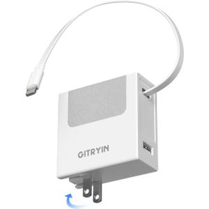 Gitryin Portable Charger Block, Retractable Wall Charger, 40W PD Fast Charging Block with 33.5in Lightning Cable, Power Adapter with Foldable Plug for iPhone14/13/12, White