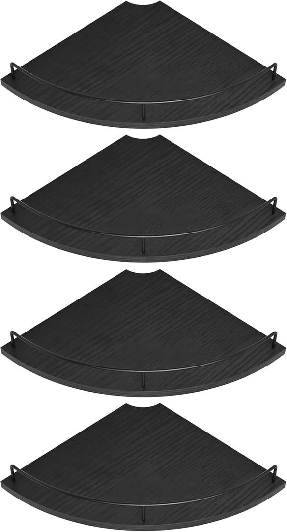 Corner Shelf Wall Mount, Floating Corner Shelves, Set of 4 Corner Wall Shelf Organizer,Rustic Wood Wall Storage Display Shelves forLiving Room Bedroom Bathroom Kitchen,Black