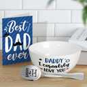 Gift for Dad Father's Day Cereal Bowl and Cereal Killer Spoon Set with Best Dad Ever Greeting Card Set of 3 Birthday Engraved Box Basket Cerealsly Love You Daddy from Daughter Son Ice Cream