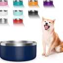 WENBOKMIN Dog Bowl, Stainless Steel Dog Food and Water Bowl with Non Slip Quiet Bottom, Easy to Clean, Dishwasher Safe, 64oz, Blue