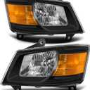 Headlight Assembly Compatible with 2008-2010 Dodge Grand Caravan 08 09 10 Grand Caravan Headlamp Replacement Driver and Passenger Side (Black Housing Amber Reflector)
