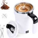 Automatic Magnetic Stirring Coffee Mug with Temperature Display, Rechargeable Self Stirring Coffee Mug with Lid and Detachable Base, 12oz Electric Self Mixing Cup for Tea, Milk, Cocoa (White)