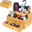 Hair Tool Storage Organizer, Bamboo Hair tool organizer for Bathroom, Kitchen and Makeup,Hair organizer storage Perfect for Storing Blow Dryer, Straightener and Brush