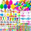 [ 6 Surprise Gold Eggs ] 100 Pack Prefilled Easter Eggs with Assorted Toys Inside, Truly Pre-Filled Plastic Easter Egg Filles Fidget Toys Easter Hunt, Basket Stuffers Party Favors for Kids Boys Girls
