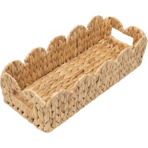 Coeusy Toilet Tank Basket for Bathroom,Scalloped Edge Wicker Basket for Toilet Paper Storage,Small Baskets for Countertop,Shelves,Living Room,Bedroom,Both Organizer&Decor,Natural Water Hyacinth, Rectangle