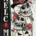 Welcome Halloween Gothic Skull Decorative Garden Flag, Spooky Jack O Lantern Pumpkin Skeleton Yard Outside Decorations, Rose Flower Spider Web Outdoor Small Home Decor Double Sided 12 x 18