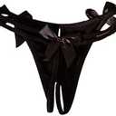 MakeMeChic Women's Bow Knot Low Rise Thongs Panties Cut Out Crotchless Lingerie Bottoms Black, Small