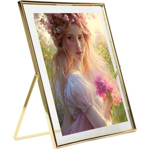 10x12 Gold Floating Frame,Glass Picture Frame for Photo (7x9,8x10,9x10,8x11,8.5x11 in Float Effect),up to 10 by 12" Full Size Display,Self Standing for Wedding/Document/Bill,25x30cm Frame
