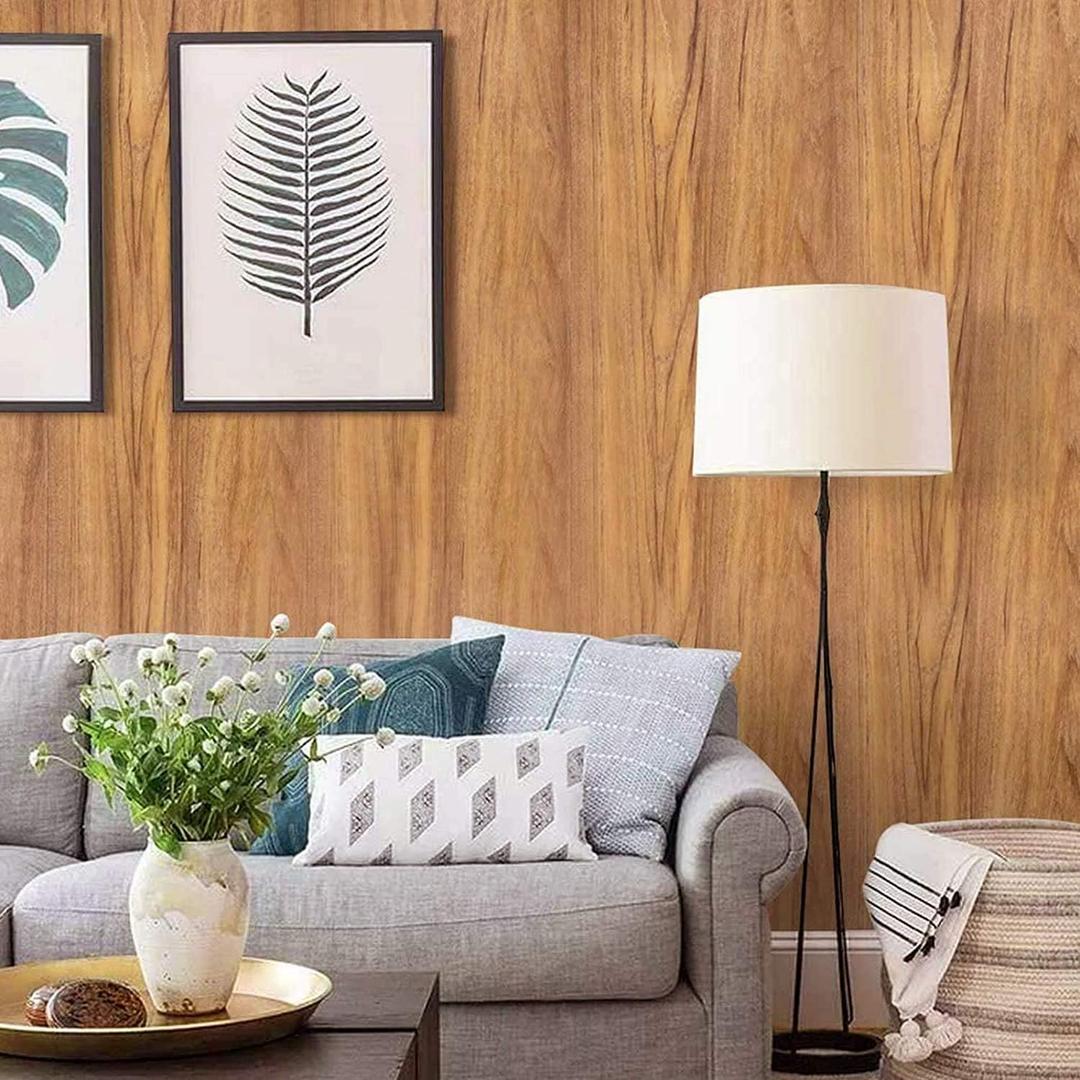 COSNIGHT 15.7" 590" Wood Grain Wallpaper Peel and Stick Vinyl Film Self Adhesive Decor Wall Paper for Cabinet Drawer Shelf Liner Easy to Clean (15.7" x 590", Brown)