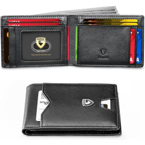 GSOIAX Slim Wallet for Men Rfid Blocking Leather Bifold Front Pocket Carbon Fiber Credit Card Holder Novelty Wallets With Gift Box (Black)