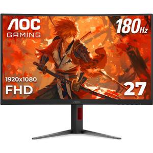 AOC C27G4H 27" Curved Gaming Monitor, FHD 1080p, 180Hz, Adaptive Sync, Height Adjustable, Black, Xbox PS5 Switch Compatible
