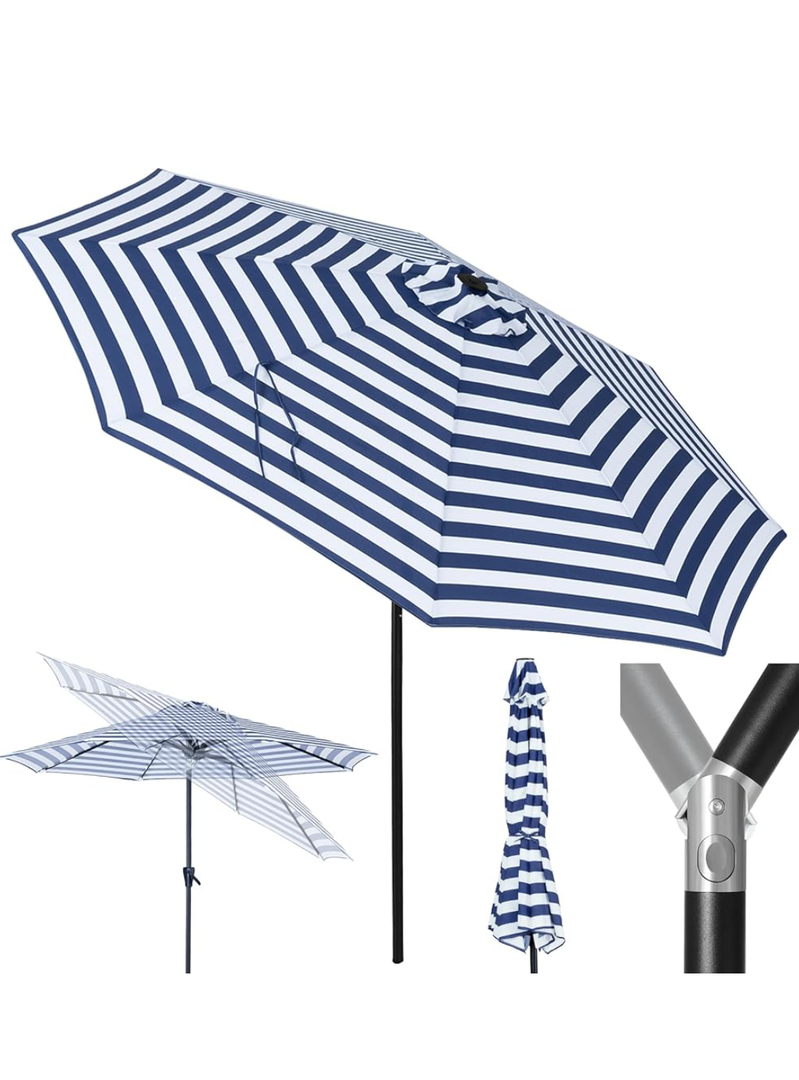 Tempera Patio Market Outdoor Table Umbrella With Push Button Tilt And Crank, Large Sun Umbrella With Sturdy Pole & Fade Resistant Canopy, Easy To Set