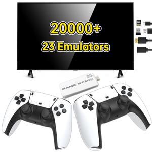 Retro Game Console, Wireless Retro Game Stick with 23 Emulators, 4K HD Output, 20,000+ Nostalgia Games 64GB, TV-Connectable Gaming Console, 2.4G Wireless Controllers, Plug & Play Video Games, 64GB