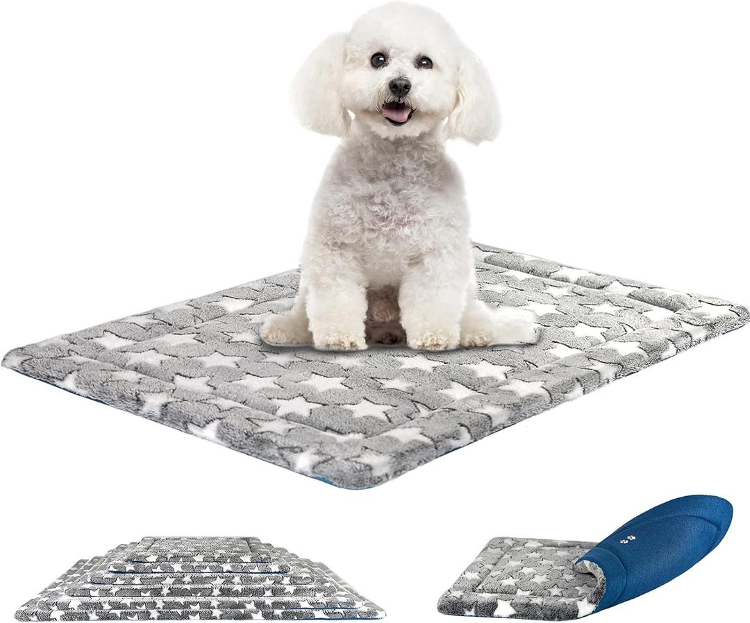 KROSER Fancy Crate Pad Bed Mat Reversible (Cool & Warm), Machine Washable, Dogs, Grey, Navy, Star Pattern, Small