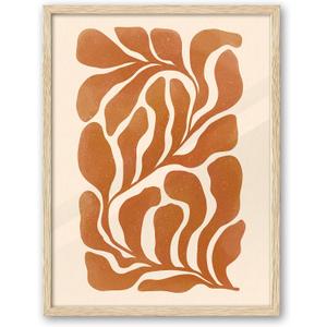 iHery Natural OAK Wood Abstract Burnt Orange Botanical Framed Wall Art, 12x16 in Flower Canvas Wall Art Modern Mid Century Botanical Wall Decor, Earth Tones Set of 1 For Bedroom Living Room