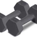 RBX Vinyl Coated Hand Weight Dumbbell Set - Hex Shaped, Roll Free for Body Building/Sculpting/Strength Training Exercise, (Set of 2) (5lb, Grey)