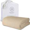 Threadmill Luxury Cotton Blankets for Twin Size Bed | All-Season 100% Cotton Twin Blanket for Bed | Herringbone, Soft & Cozy Fall Thermal Blanket, 350GSM, 68x92 inches | Beige