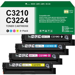 C3224 MC3224 Toner Cartridges 4-Color C3210K0 C3210C0 C3210M0 C3210Y0 Black Cyan Magenta Yellow Toner Replacement for Lexmark C3224 Toner for C3326 C3426 MC3224 MC3326 MC3426 Printer ink (with Chip)