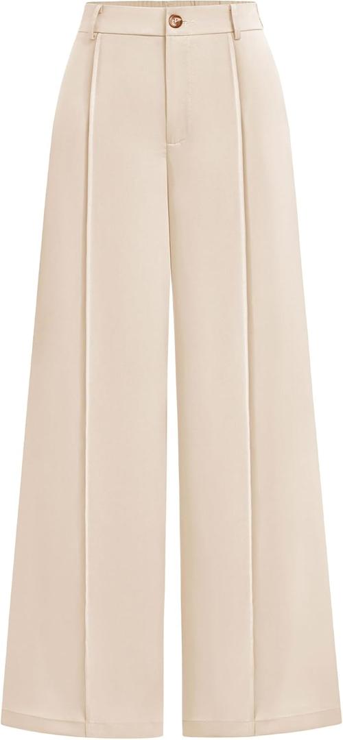 Zenlonr Womens Wide Leg Pants 2025 Casual High Waist Long Palazzo Trouser Loose Business Work Pants Summer Clothes (10, Beige)