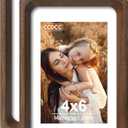 4x6 Picture Frame Set of 2, Natural Walnut Wood Solid Wood 4 by 6 Photo Frames with 3.5x5 Mat with Real Glass for Wall and Tabletop Display