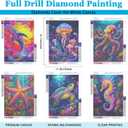 Upigi Sea Animals Diamond Painting Kits for Adults,DIY 5D Diamond Art Kits for Beginners,Round Full Drill Gem Art Crafts Kit for Home Wall Decor 12 x 16 Inch (6 Pack Sea Animals)
