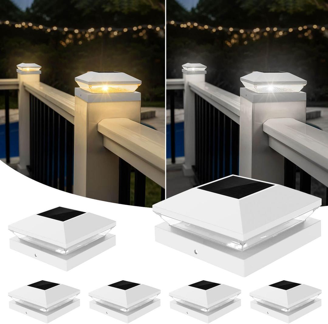 T-SUN Bright Solar Post Cap Lights 6 Pack  Outdoor Waterproof Solar Powered Deck Fence Post Lights for Wooden (4x4/6x6) & Vinyl (4x4/5x5) Posts  2 Modes for Garden, Patio, Gate, Mailbox, Porch
