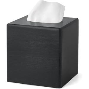 Mkono Tissue Box Cover Square Open-Bottom Wood Tissue Box Holder Decorative Facial Cube Organizer Modern Farmhouse Decor for Bathroom Bedroom Dresser Living Room Office Dorm, Black