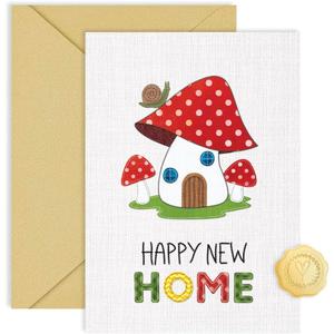 New Home Card - Funny & Cute Housewarming Gift for Moving, New Apartment or New Chapter - Includes Extra Thick Envelope (Mushroom)
