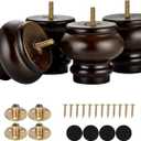 Michanco 3 Inch Mid Century Bun Feet for Furniture Set of 4 Chunky Replacement Wooden Legs for Sofa Couch Ottoman Chair Cabinet (8cm Espresso)
