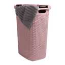 Mind Reader Slim Laundry Hamper with Lid, 60L Clothes Basket, Premium Wicker Design, Plastic, Pink
