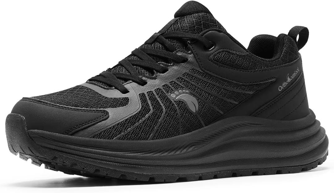 Men's Orthopedic Waterproof Running Shoes Flat Feet: Comfortable Plantar Fasciitis Orthotic Neuropathy Arch Support Tennis Sneakers, Non Slip Casual Standing Driving Walking Shoes Black Size 12