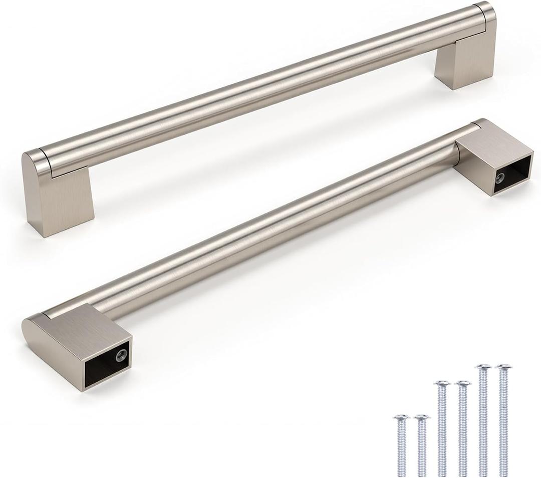 Knobonly 30 Pack Satin Nickel Finish Cabinet Pulls-7-1/2in Hole to Hole, Stainless Steel Boss Bar Kitchen Cabinet Handles and Knobs|Bedroom Closet Durable Modern Pulls