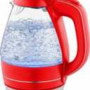 OVENTE Electric Kettle, 1.5L Borosilicate Glass Countertop Water Heater and Boiler for Coffee or Tea, BPA-Free, Auto Shut-Off, Boil-Dry Protection, Removable and Washable Spout Filter, Red KG83R (1.6 Quarts)