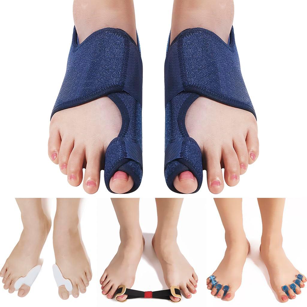 Toe Corrector Toe Separator Bunion Splint 2024 Updated Hallux Valgus Bunion Big Toes Corrector Set Bunion Brace Bunion Exercise Strap Orthopedic Kit Bunion Pain Relief (Free, Blue)
