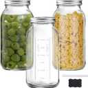 FyndraX 64 OZ Wide Mouth Mason Jars with Lids, Clear Heavy Duty Glass Airtight Storage Canning Jar and Band Half Gallon / 2 Quart Fermenting, Pickling, Storing, Pack of 3